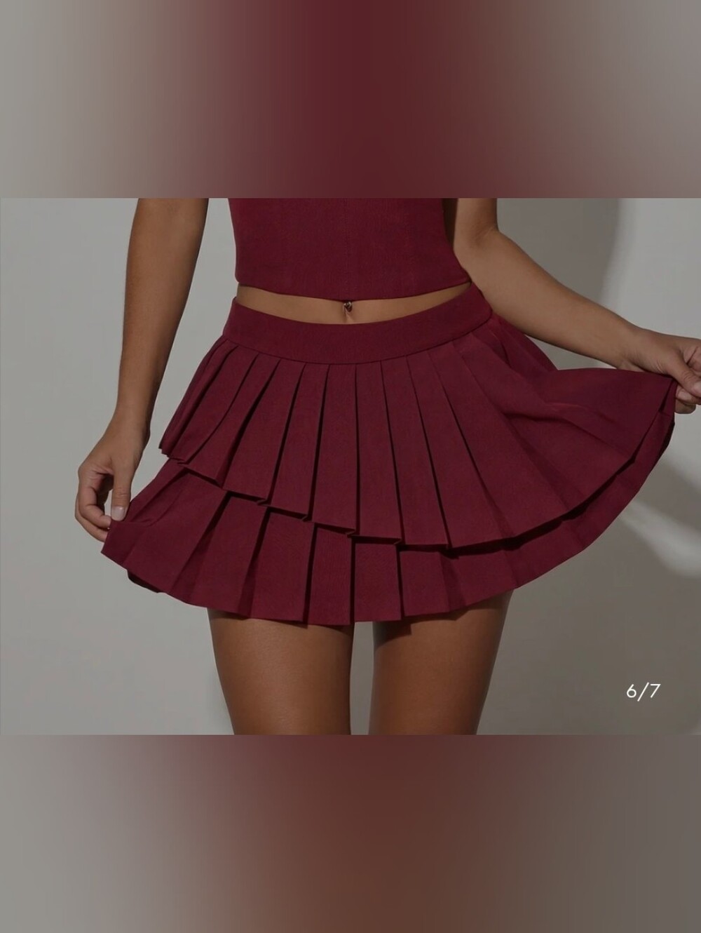 #84 Oh Polly Layered Pleated Low-Rise Mini Skirt in Wine Red M